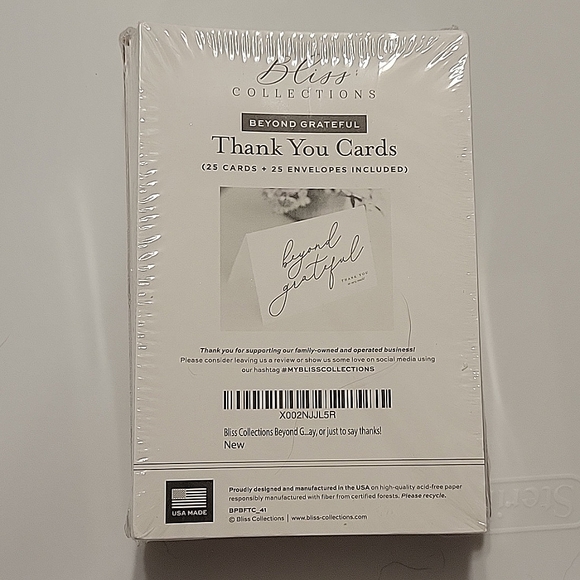 Bliss Collections Other - Beautiful Cursive Thank You Cards "Beyond Grateful* 4x6 with Envelopes